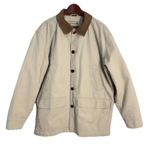 LL Bean Jacket Mens Large Barn Chore Coat Thinsulate Beige Corduroy Collar Quilt